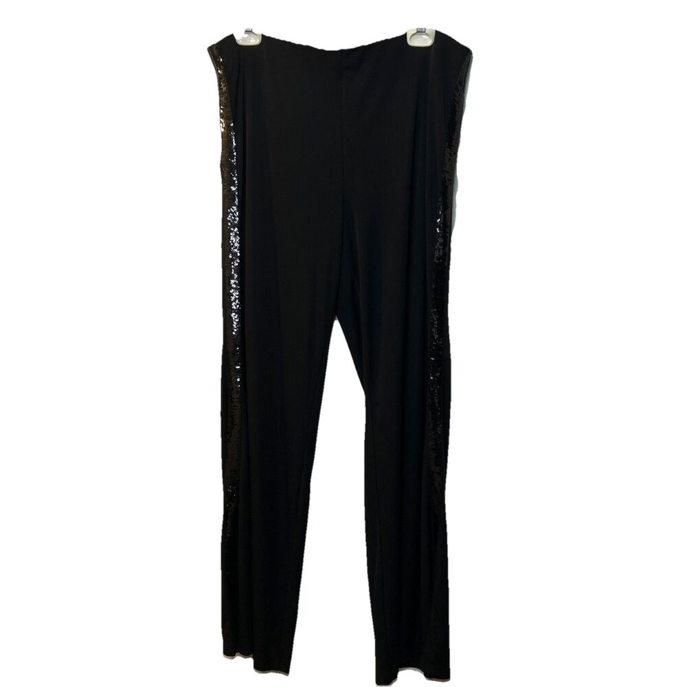 Ralph Lauren pants size XL pull on Sequin Stripe Dressy Party Black Stretch